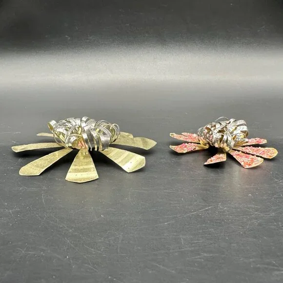 Vintage Flower Christmas Ornaments Handmade Tin Metal Pink Gold Floral Retro - Picture 3 of 7